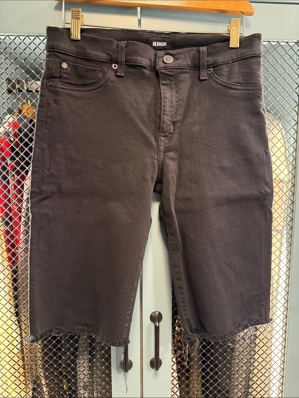 Hudson Jeans Black Cutoff Denim Shorts with Frayed Hem